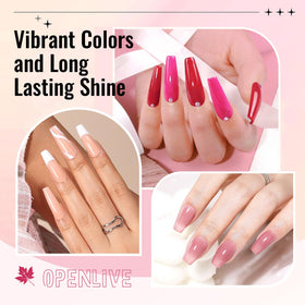 OpenLive polish applied on hands demonstrating fast-dry finish and glossy look benefit