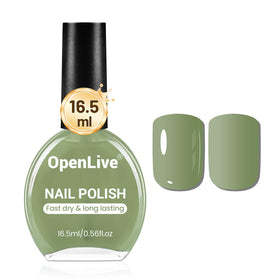 OpenLive front packaging showing sage green polish and clear label, easy selection benefit