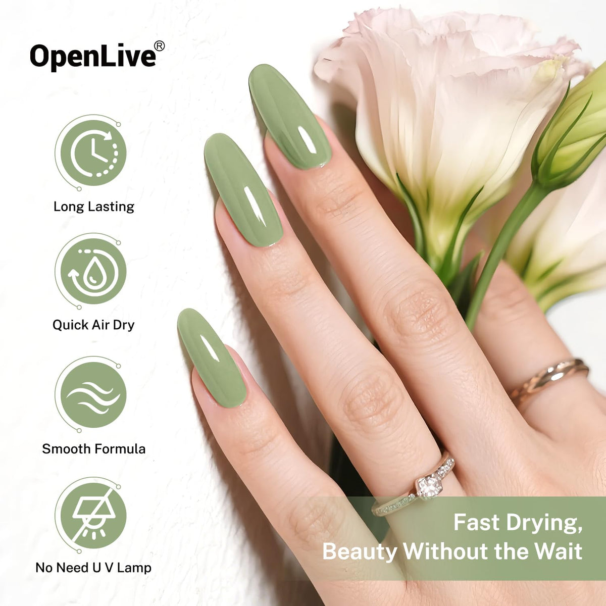 OpenLive manicure in use demonstrating fast drying for at-home convenience