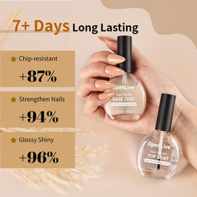 OpenLive top coat on finished nail highlighting high-gloss protection