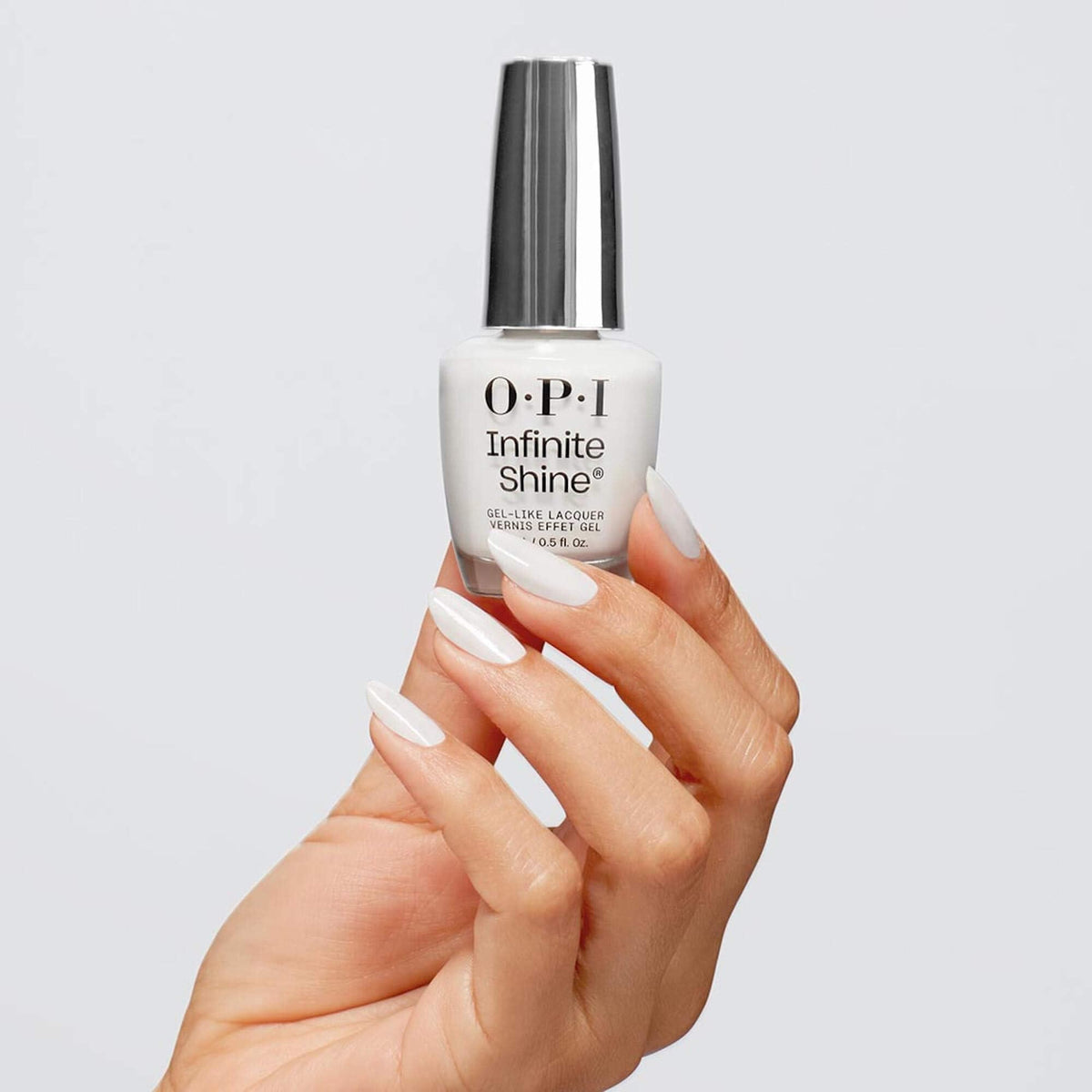 OPI Alpine Snow brush stroke close-up highlighting smooth, streak-free application