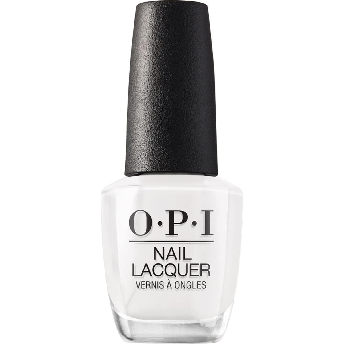 OPI Alpine Snow front bottle showing crisp white shade and label benefit