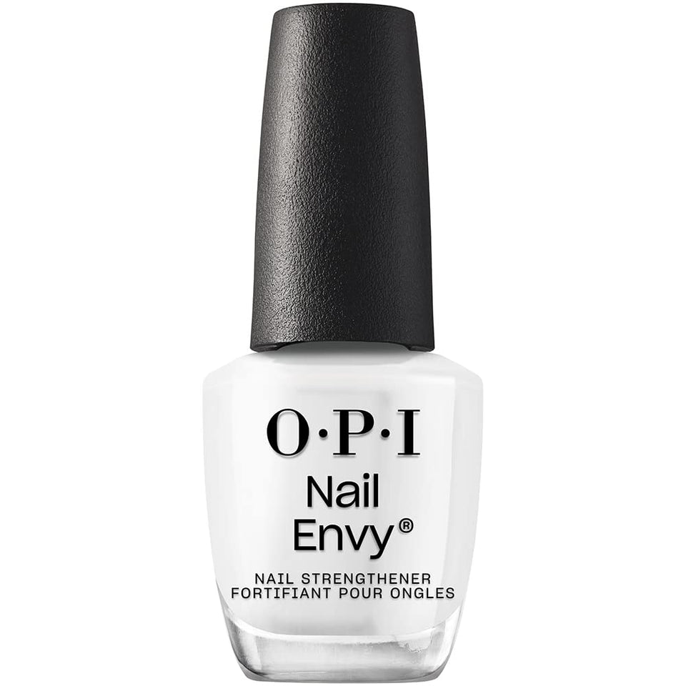 OPI Alpine Snow front bottle showing clean white crème and brand benefit