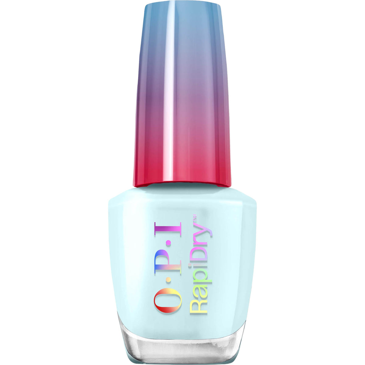 OPI bottle front view showing baby blue shade and quick dry benefits