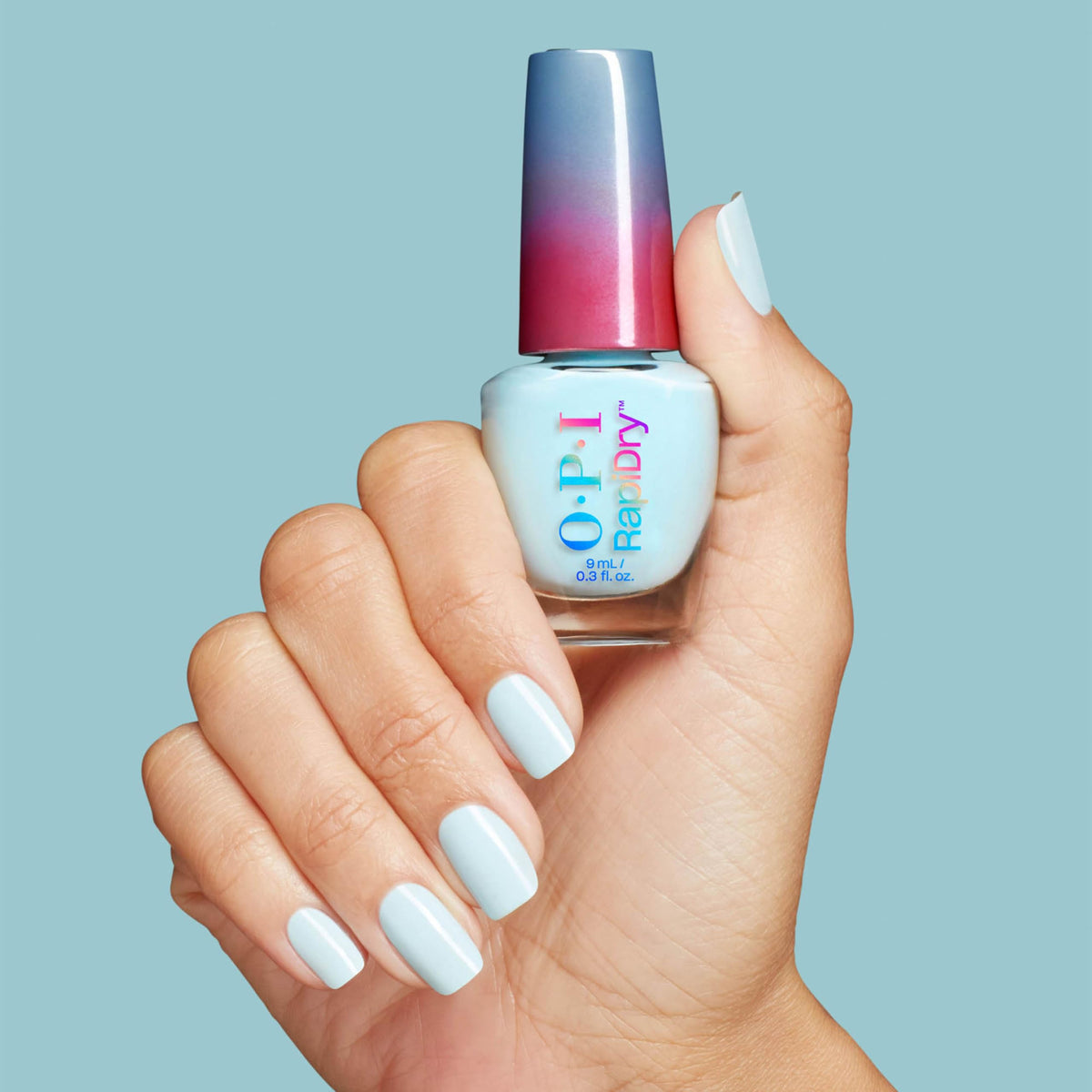 OPI cap and recycled material label highlighting eco conscious packaging