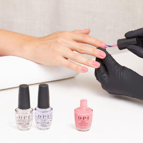 OPI Bathtime Bubbly in bathroom lifestyle setting suggesting mood-lifting color and everyday use benefit.