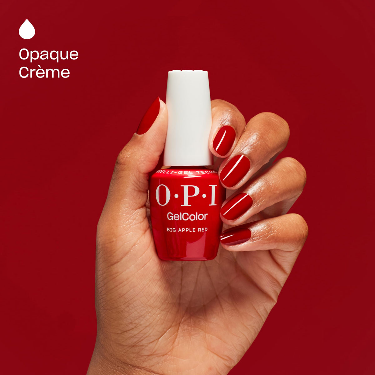 OPI cured nails lifestyle shot showcasing durable glossy red manicure