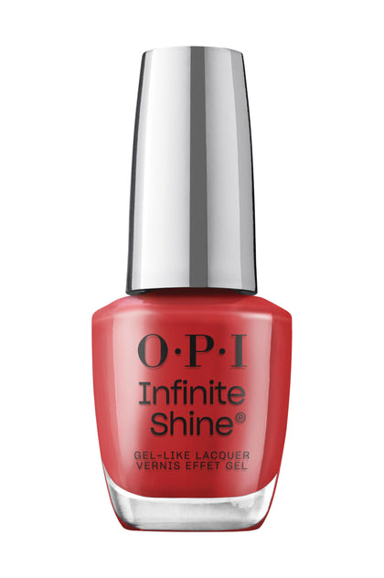 OPI Big Apple Red bottle front showing glossy bright red shade and long wear benefit