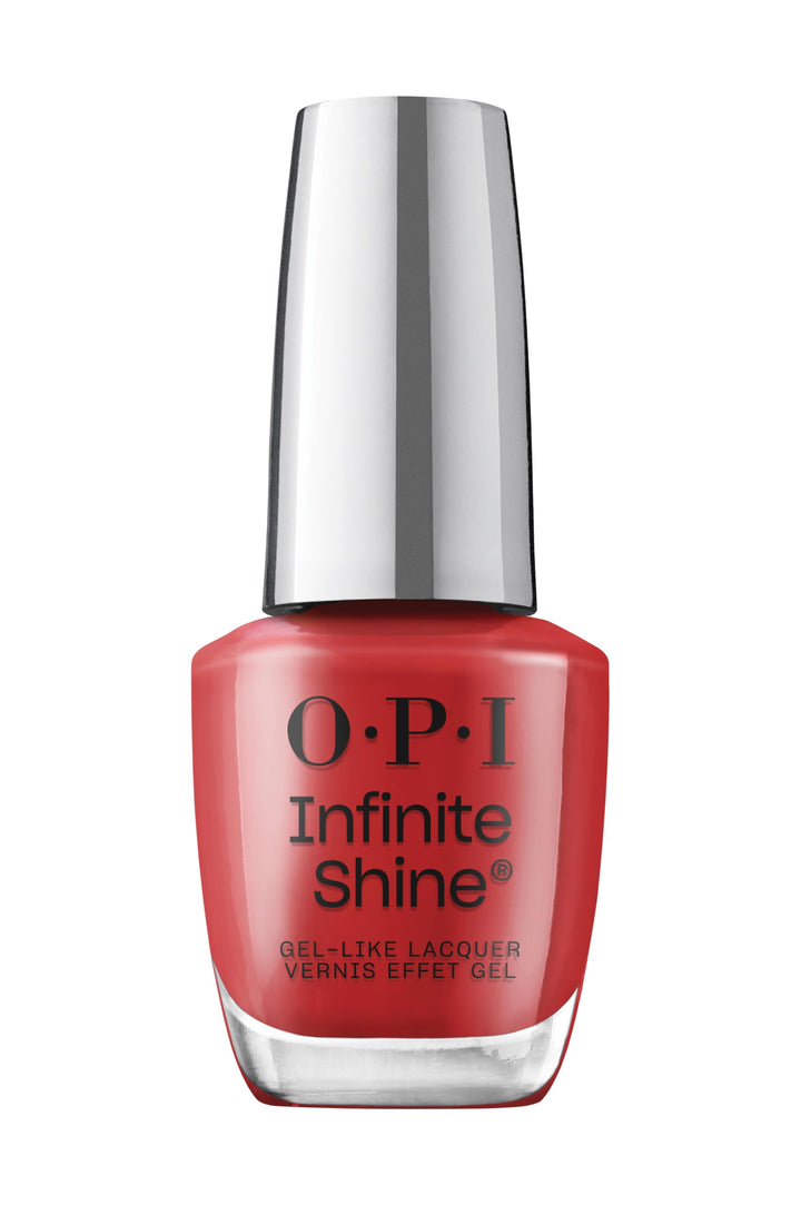 OPI Big Apple Red bottle front showing glossy bright red shade and long wear benefit