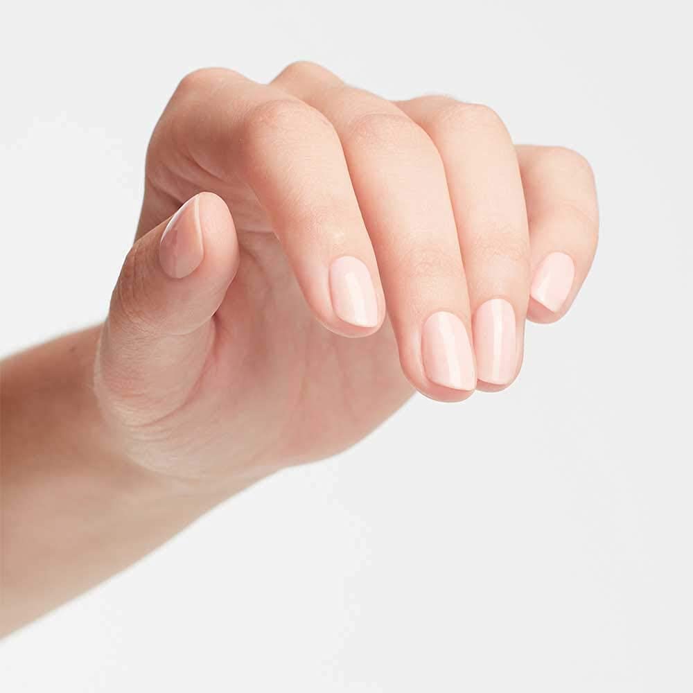 OPI Bubble Bath swatches on nail tips showing true nude-pink color payoff