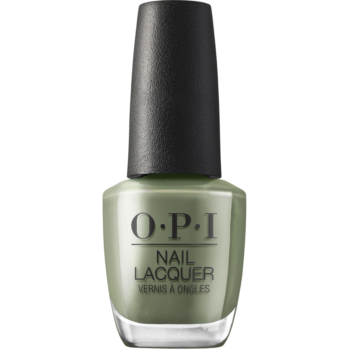 OPI front bottle showing cargo all out green and glossy finish benefit
