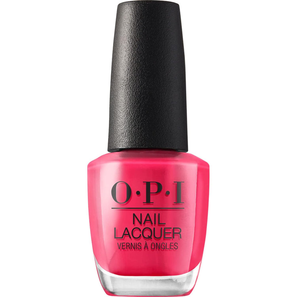 OPI front bottle view showing vibrant charged up cherry color and glossy finish