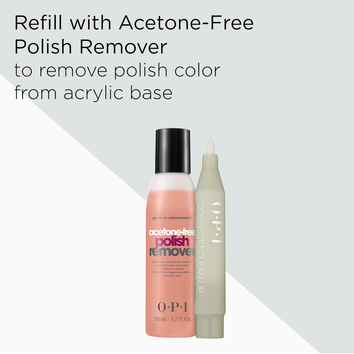 OPI correct clean up with refill bottle illustrating easy refilling