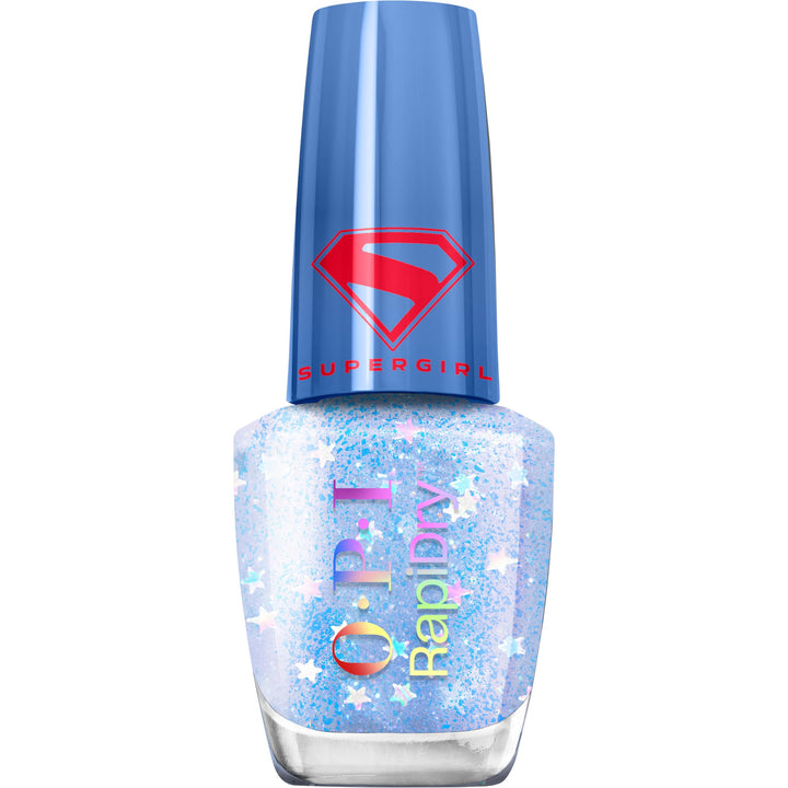 OPI Cosmic Chic front bottle view showing cool purple-blue glitter finish and quick-dry benefit