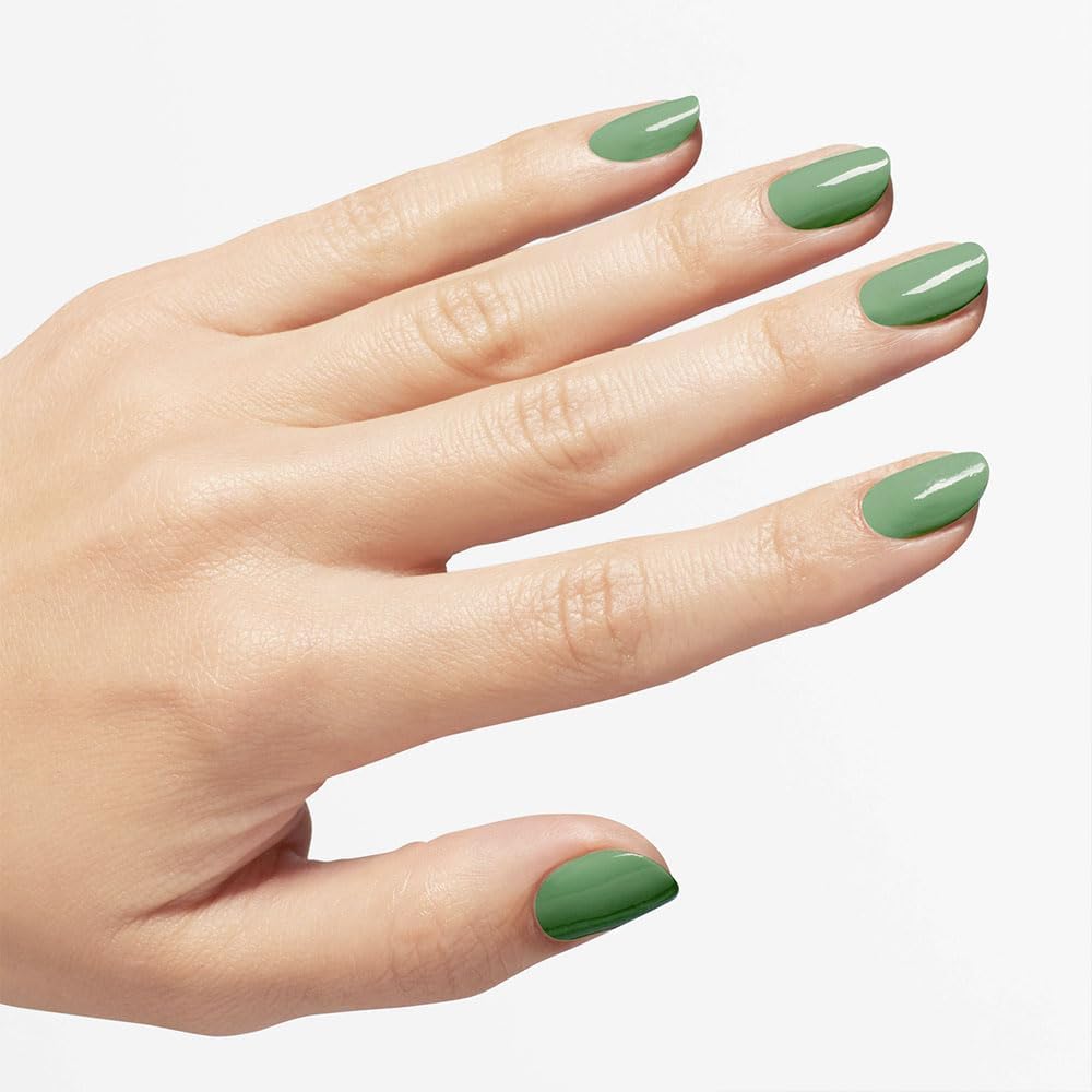 OPI $elf Made on nail tip displaying opaque green coverage and chip-resistant finish
