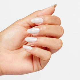 OPI Funny Bunny on nails showing soft sheer white high-shine finish