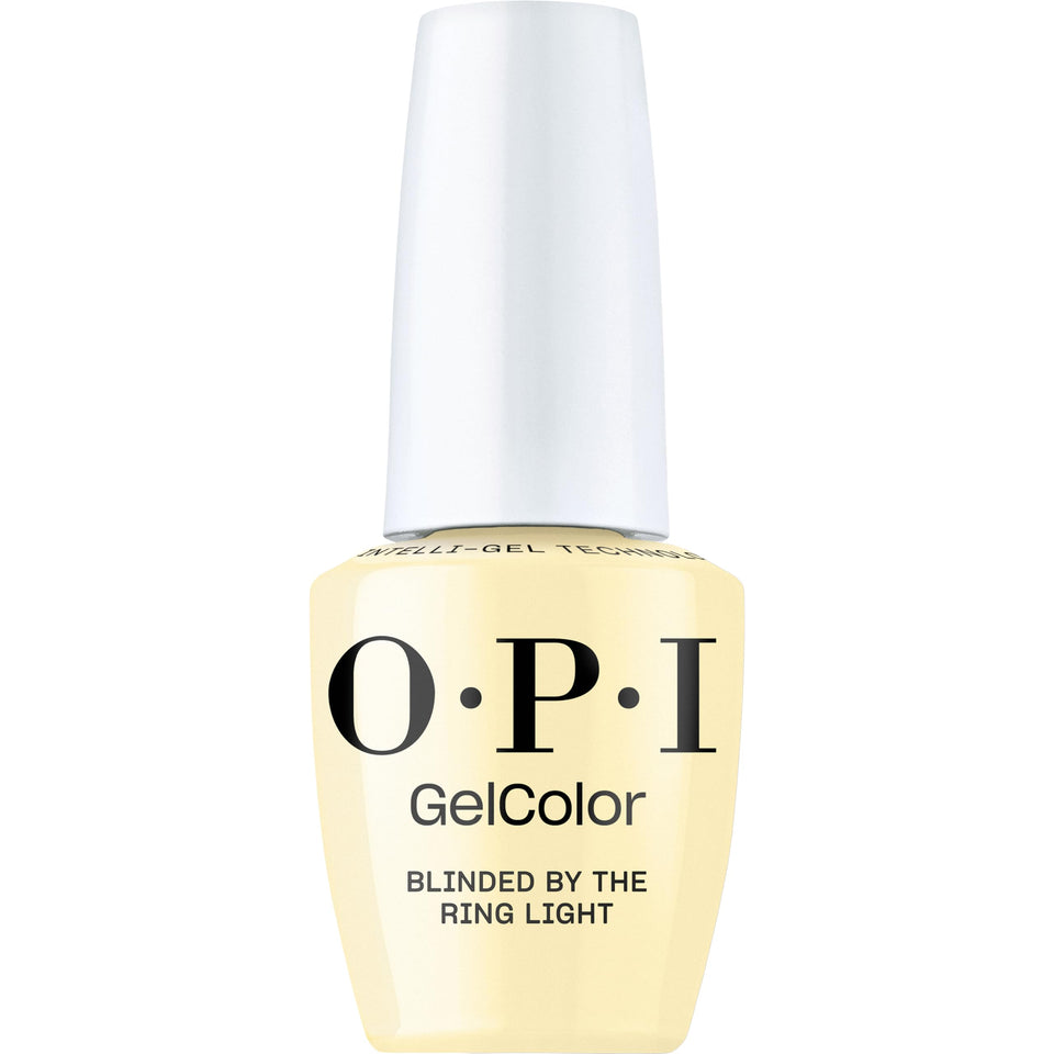 OPI front bottle showing pastel yellow gel polish and professional packaging benefit