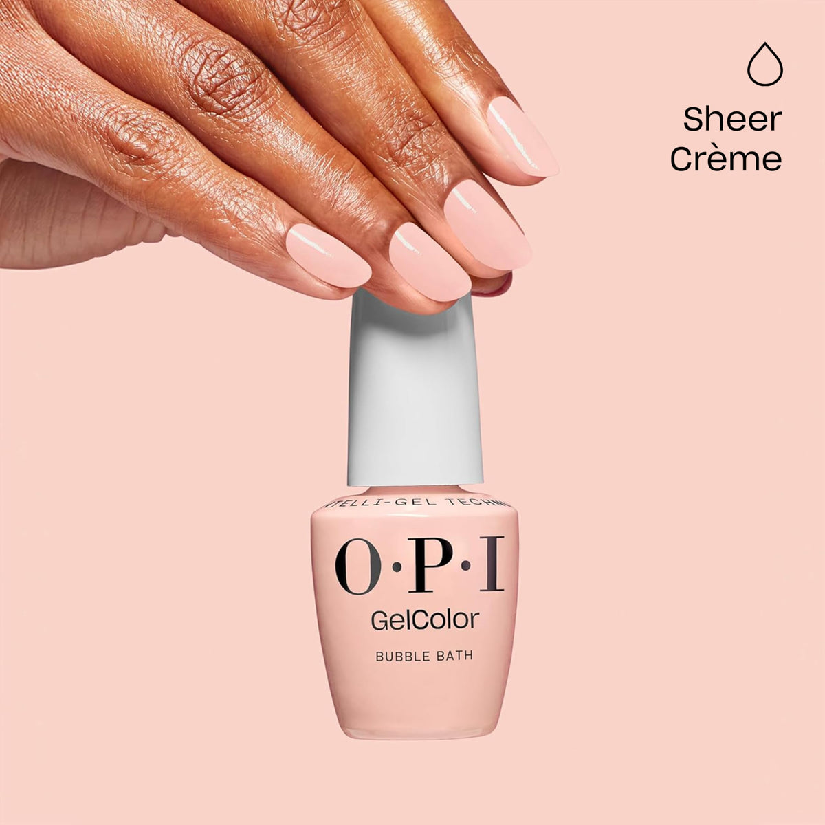 OPI nail tip swatch showing sheer pink buildable coverage benefit