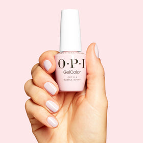 Close-up of OPI bottle label and lid highlighting brand and shade