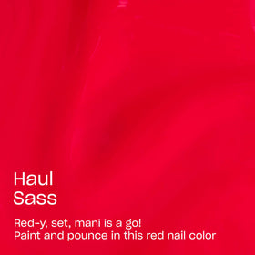 OPI Haul Sass color swatches displaying opaque bright red payoff on swatch stick