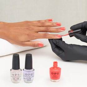 OPI Heat Vision with makeup flatlay suggesting coordinated beauty looks