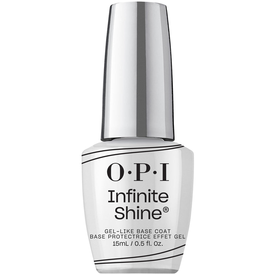 OPI Infinite Shine base coat front bottle showing sleek packaging and reliable foundation