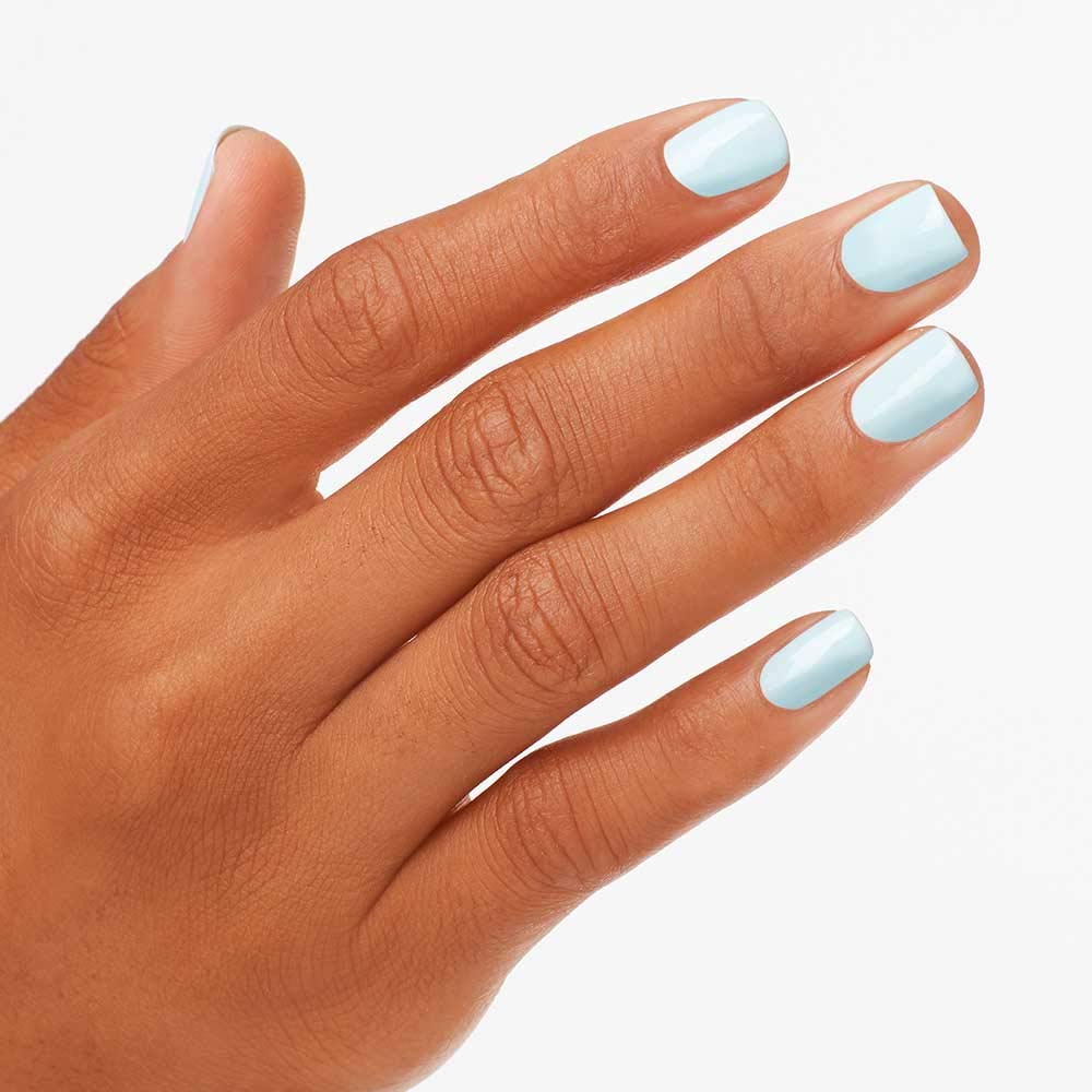 OPI swatch on fingernails illustrating opaque coverage and glossy finish