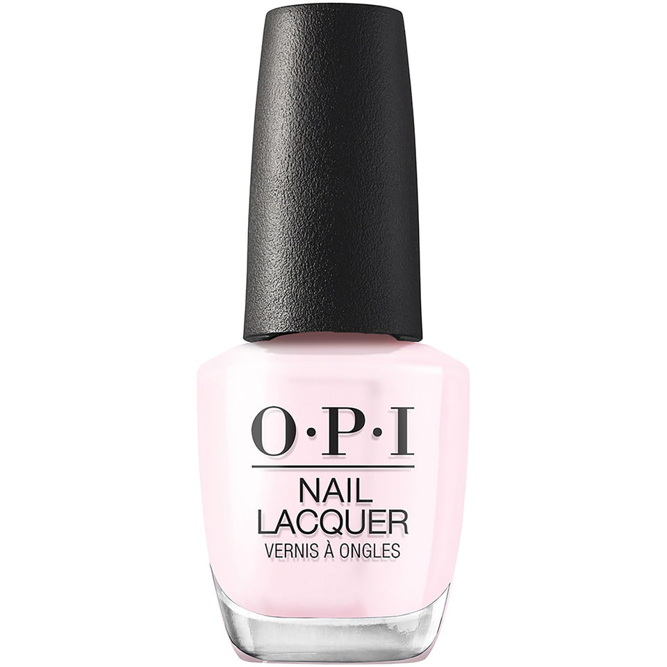 OPI bottle front view showing soft pink shade and glossy finish benefit