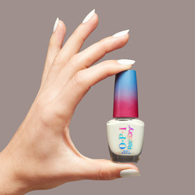 OPI bottle next to coin size comparison showing compact bottle for at-home use
