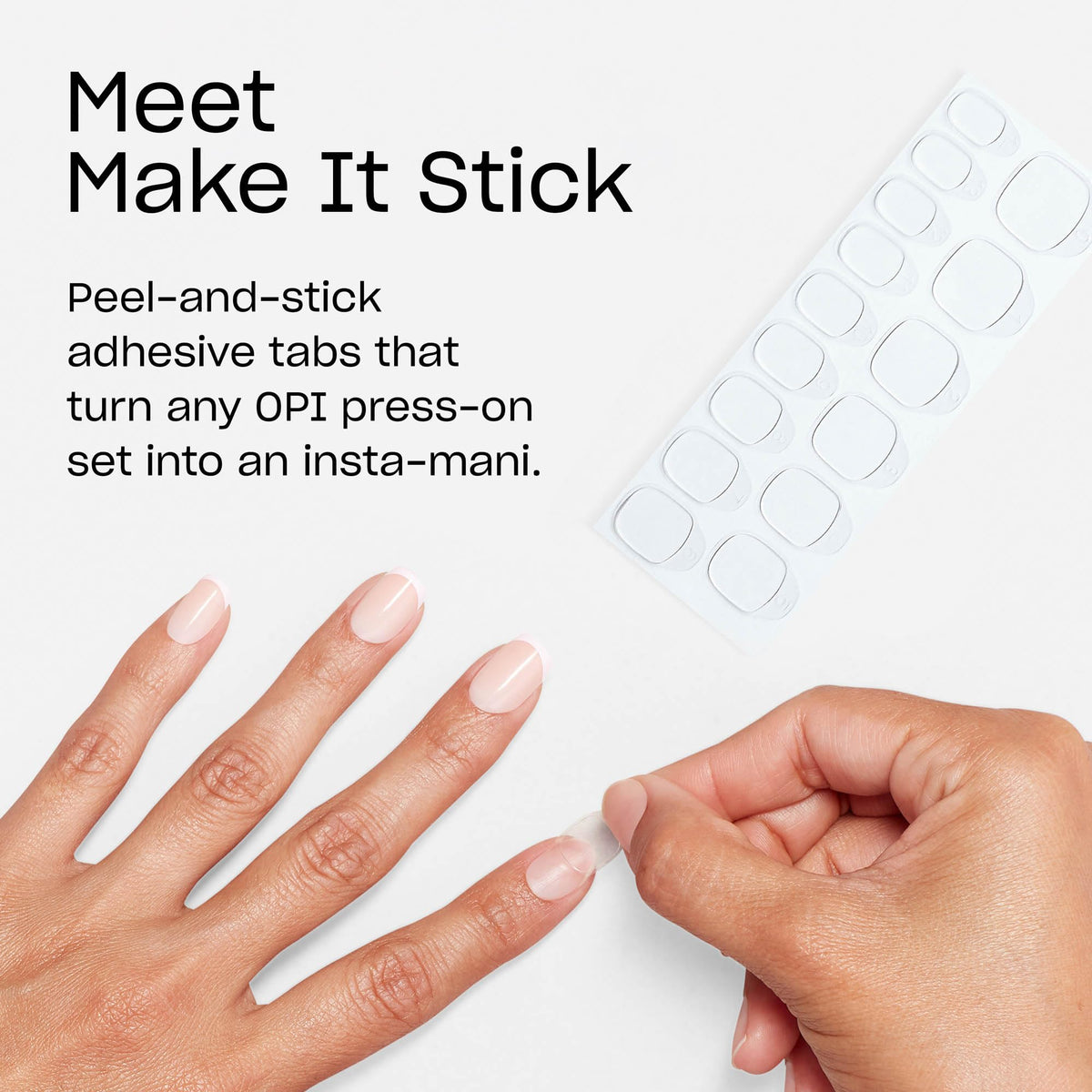 OPI press-on nail in use showing quick application benefit
