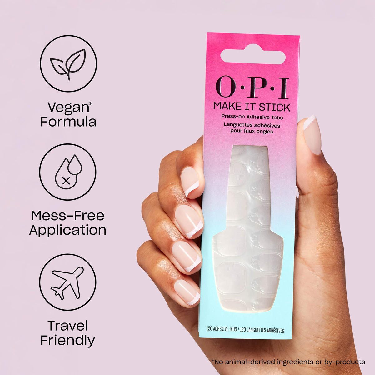 OPI close-up of adhesive tab texture demonstrating secure hold
