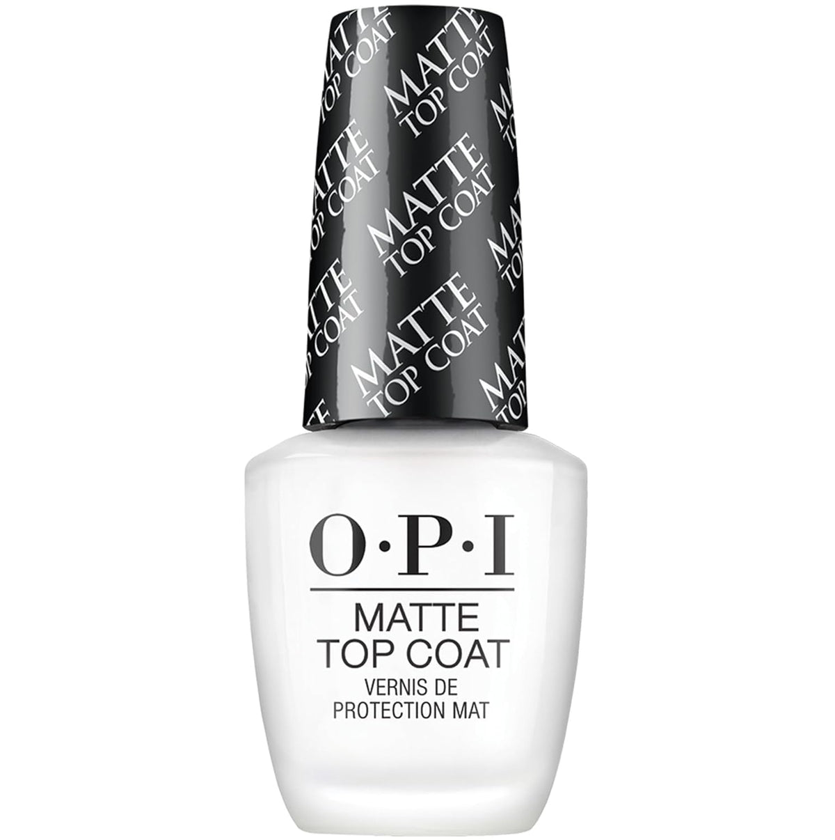 OPI bottle front view showing label and matte top coat protection