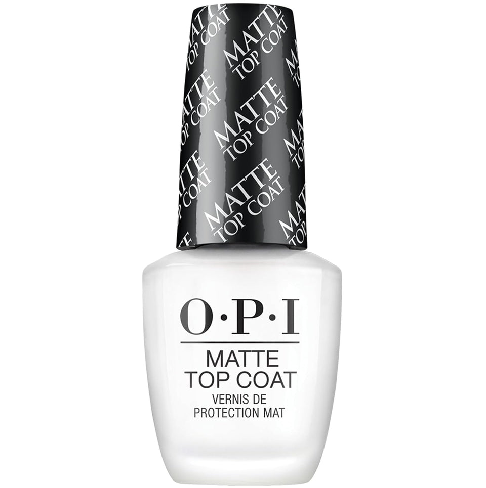 OPI bottle front view showing label and matte top coat protection