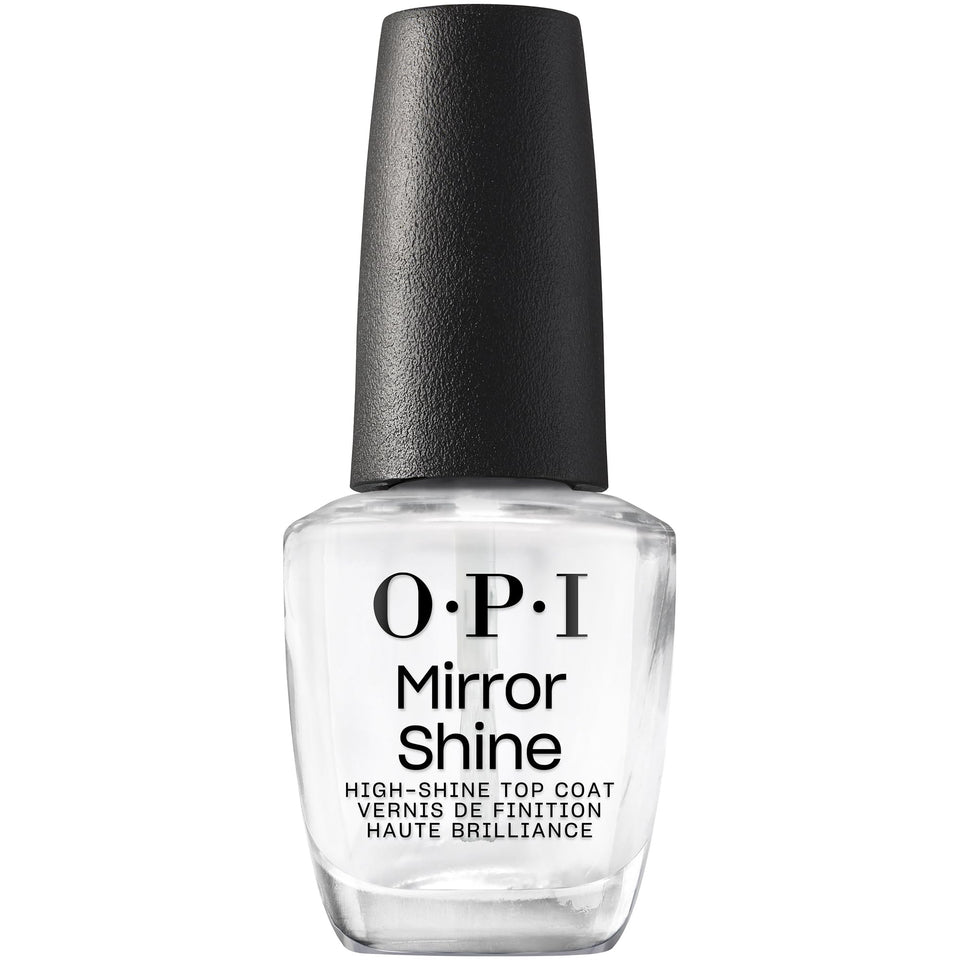 OPI Mirror Shine front bottle showing brand and glossy finish benefit