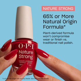 OPI packaging label highlighting 20% recycled materials and sustainable benefit