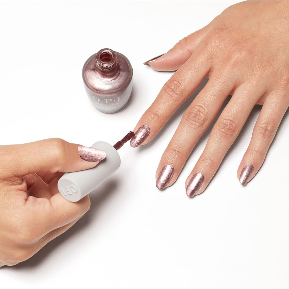 Styled pedicure scene with OPI rose gold creating polished, natural look