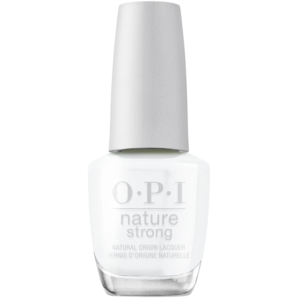 OPI Nature Strong front bottle showing bright white crème and eco-friendly benefit