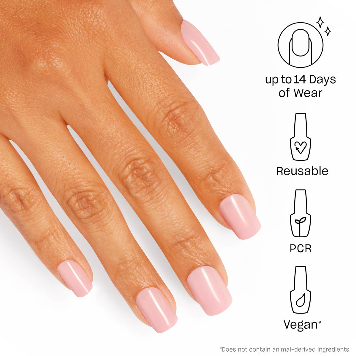 OPI Baby Take a Vow close-up of smooth short squoval finish, shows durable shine