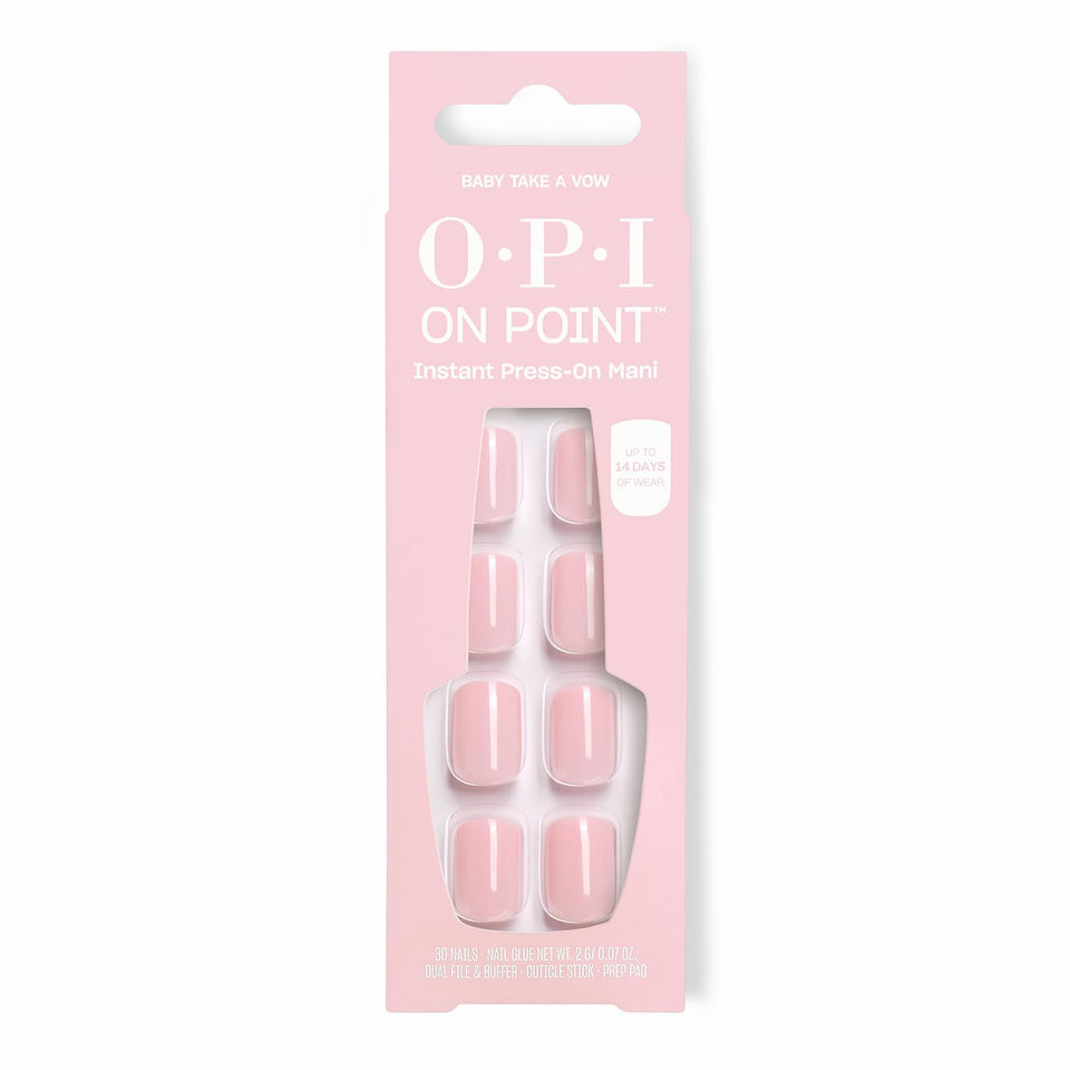 OPI Baby Take a Vow front packaging showing 24 tips and glue, ready to apply