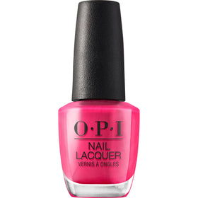 OPI bottle front view showing vibrant Pink Flamenco and glossy finish benefit
