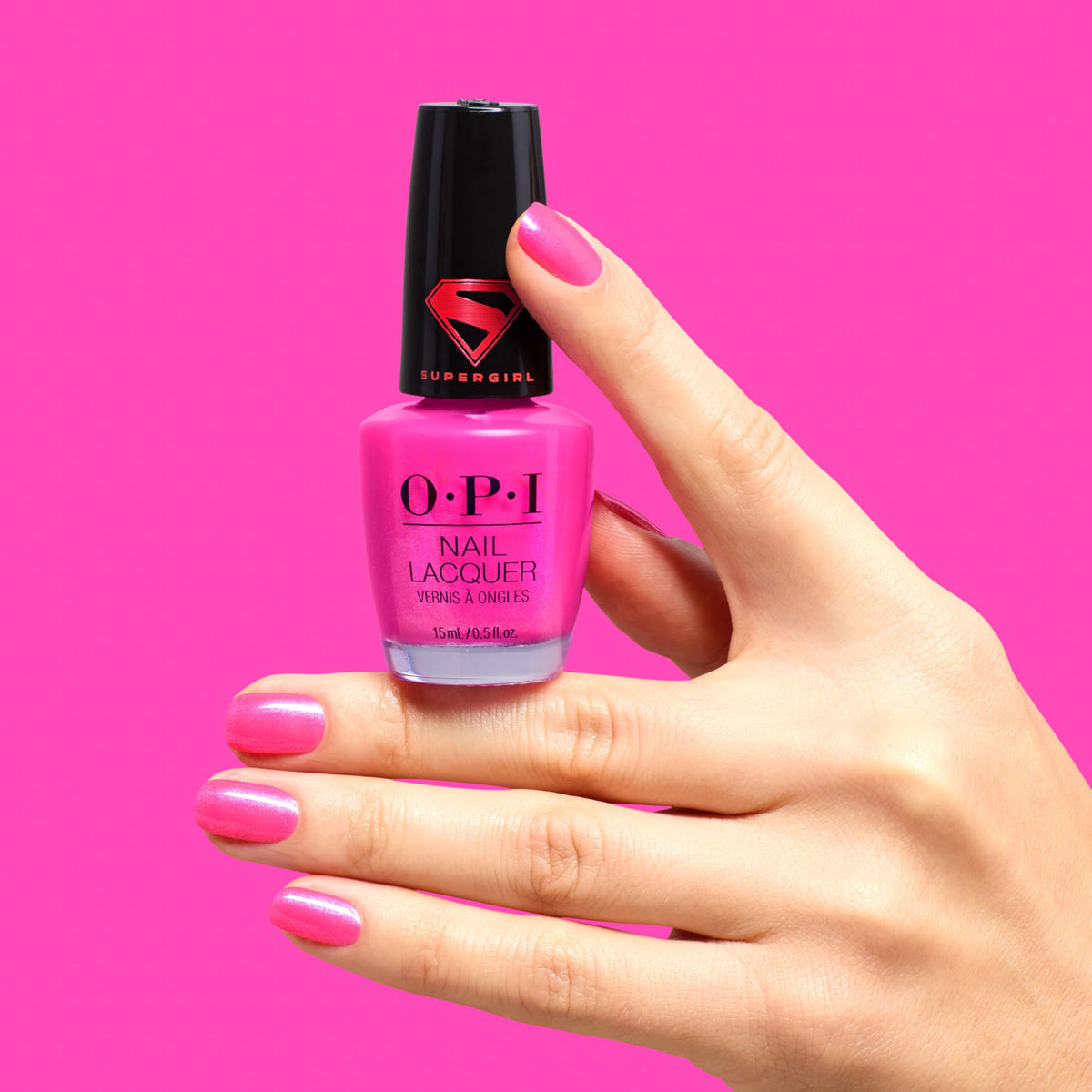OPI Power Up Pink bottle label close-up showing brand and shade clarity
