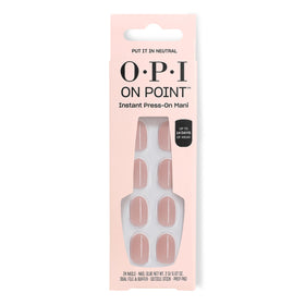 OPI front packaging showing soft nude-pink tips and included glue for quick polish