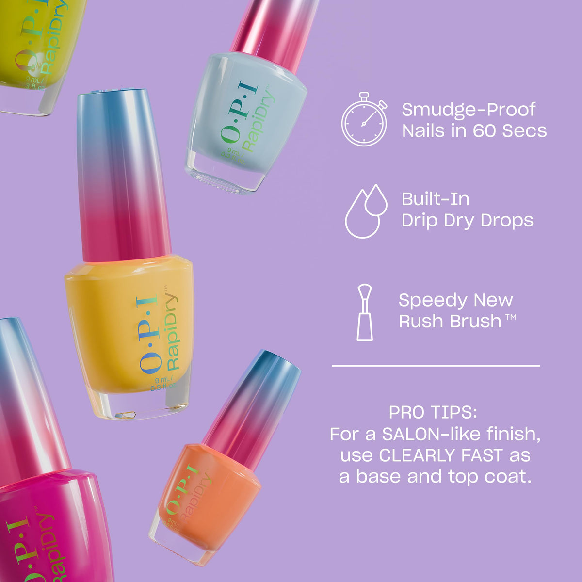 OPI wide brush close-up showing Speedy Rush Bristles for even application benefit