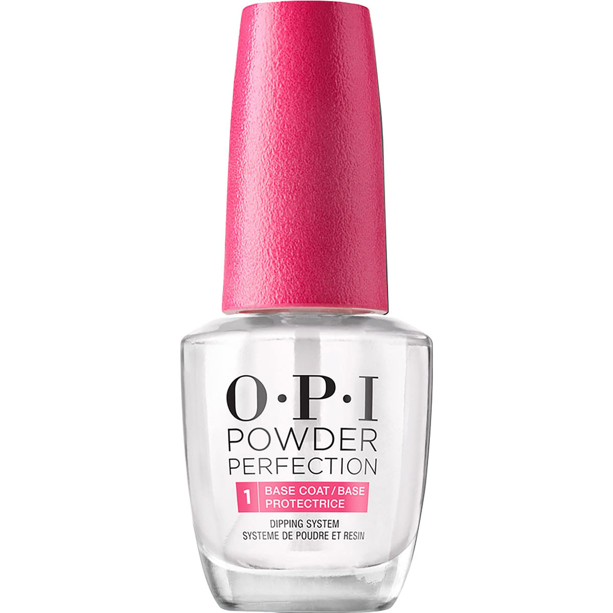 OPI resin base coat front packaging showing clear bottle and label benefit of fast adhesion