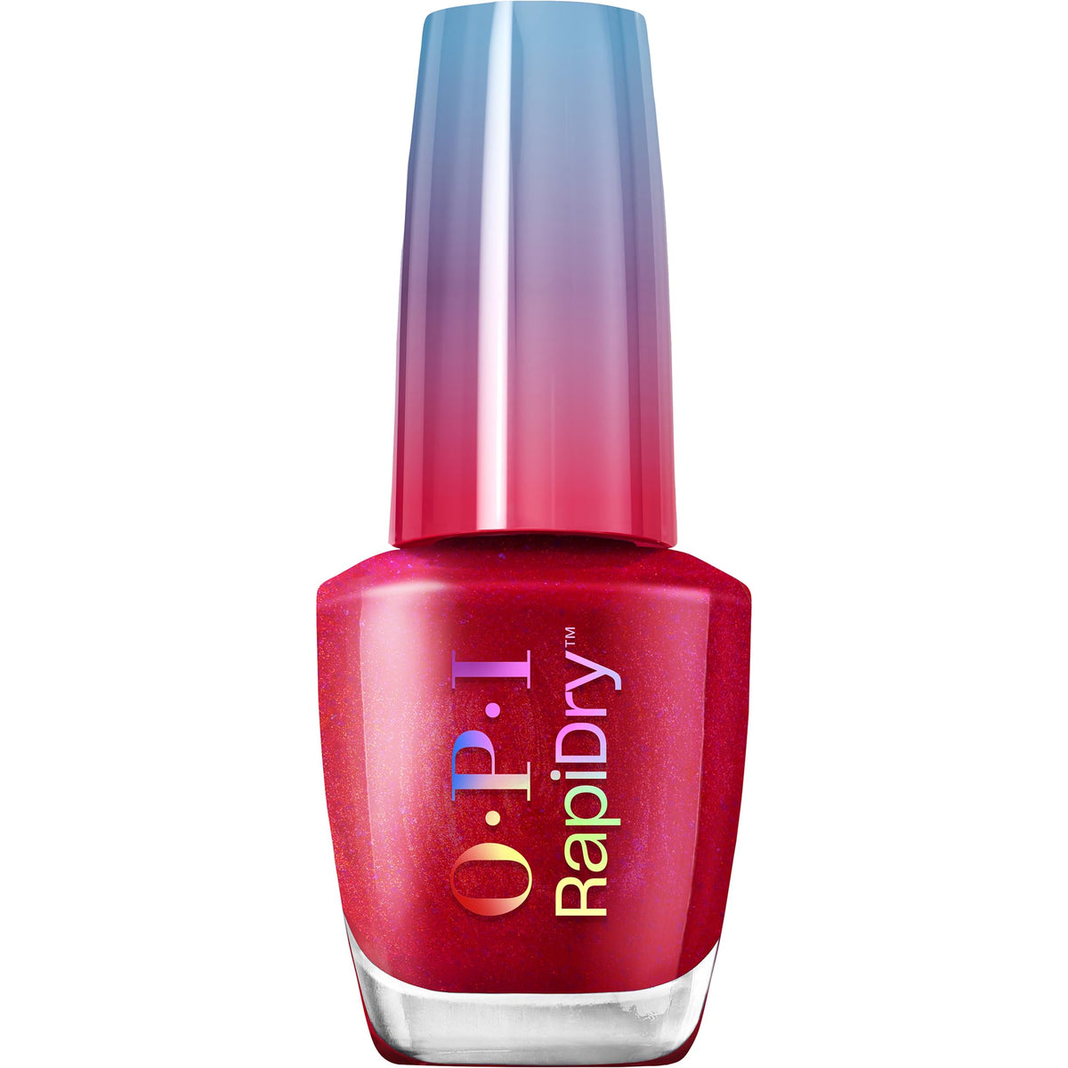 OPI bottle front packaging showing vibrant red shimmer and glossy finish