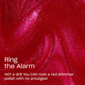 OPI swatch on nail wheels displaying opaque bright red shimmer payoff