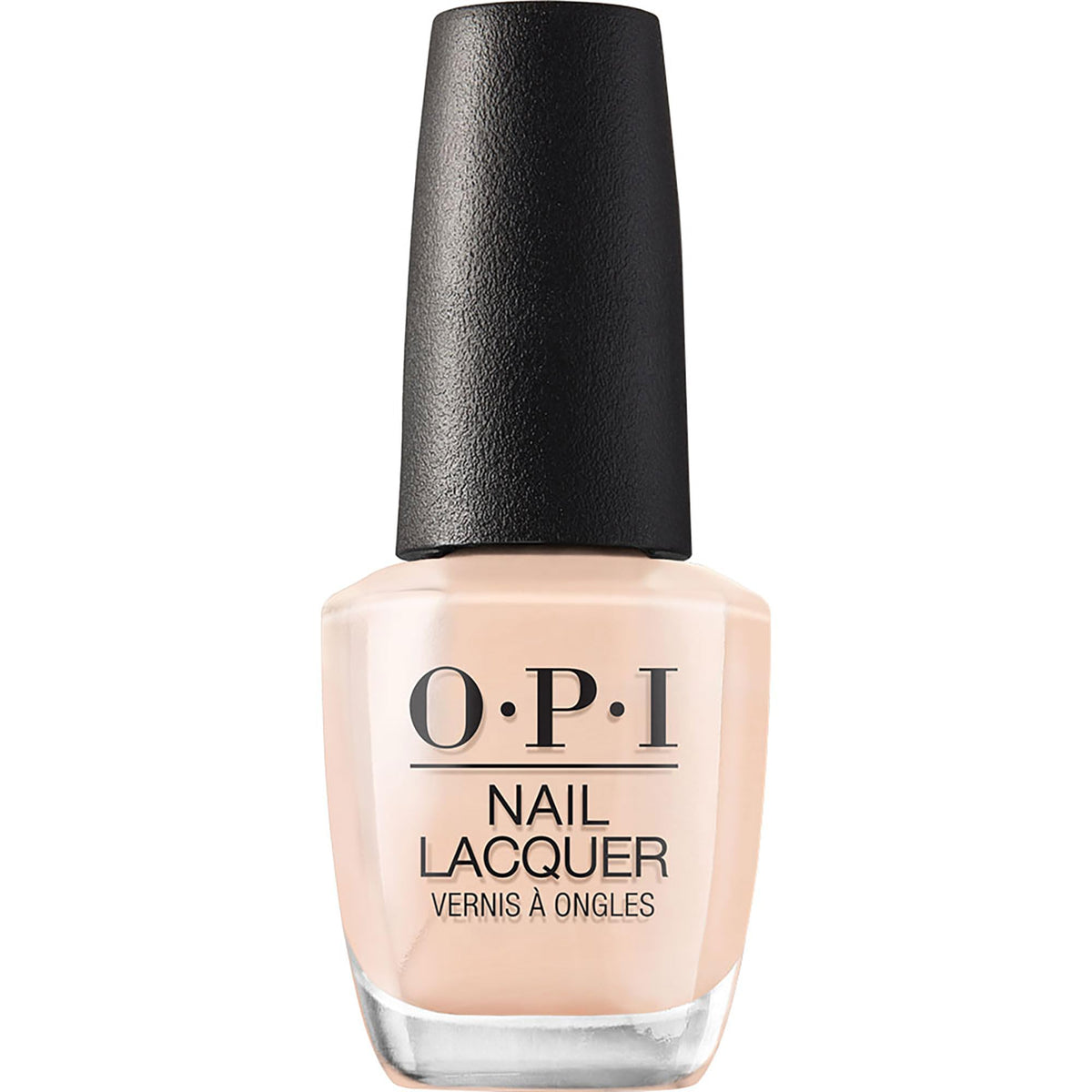 OPI Samoan Sand front bottle showing warm beige-pink shade and label benefit