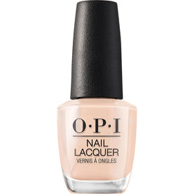OPI Samoan Sand front bottle showing warm beige-pink shade and label benefit