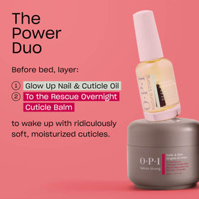 OPI bottle next to a hand for scale to convey the compact travel-friendly size