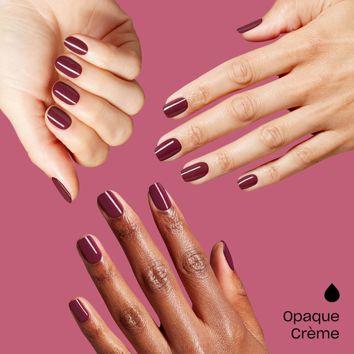 OPI nail polish swatch two coats showing opaque berry-red coverage benefit